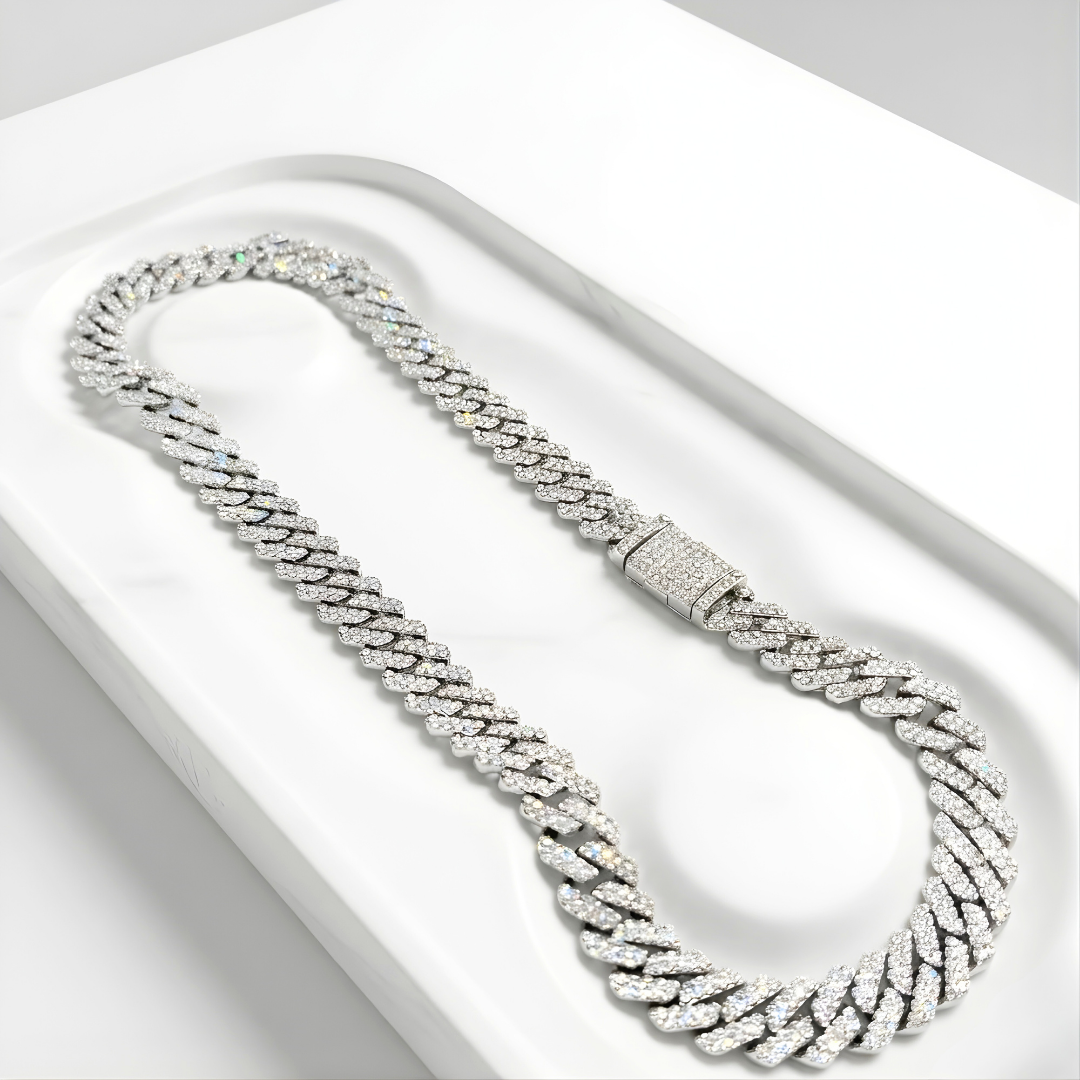 Silver Iced-Out Cuban Link Chain 55cm x 14mm
