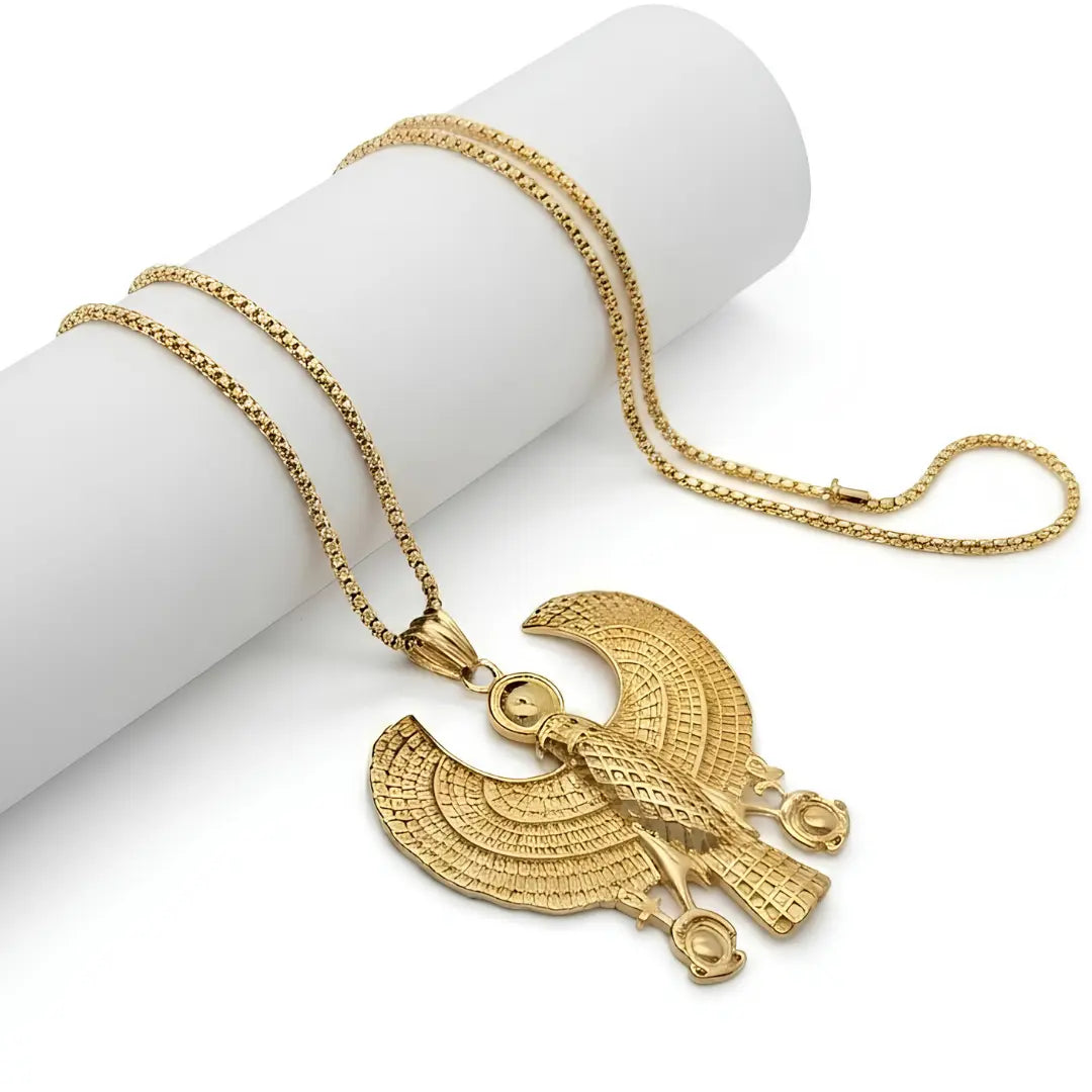 18K Gold Filled Winged Scarab Pendant Necklace – 60cm Box Chain Egyptian Statement Jewelry