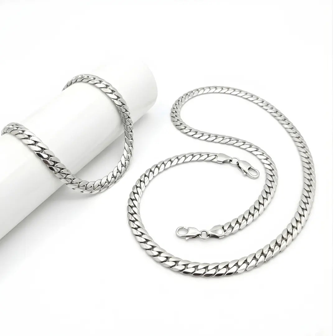 Silver  Cuban Link Chain & Bracelet Set