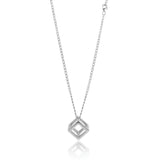 Geometric Cube Pendant Necklace – 60cm 3mm Curb Chain in Silver & Black