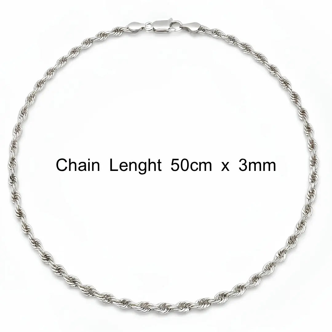 18K Gold Filled & Silver Rope Chain Necklace (3mm x 50cm) – Twisted Link Luxury Necklace