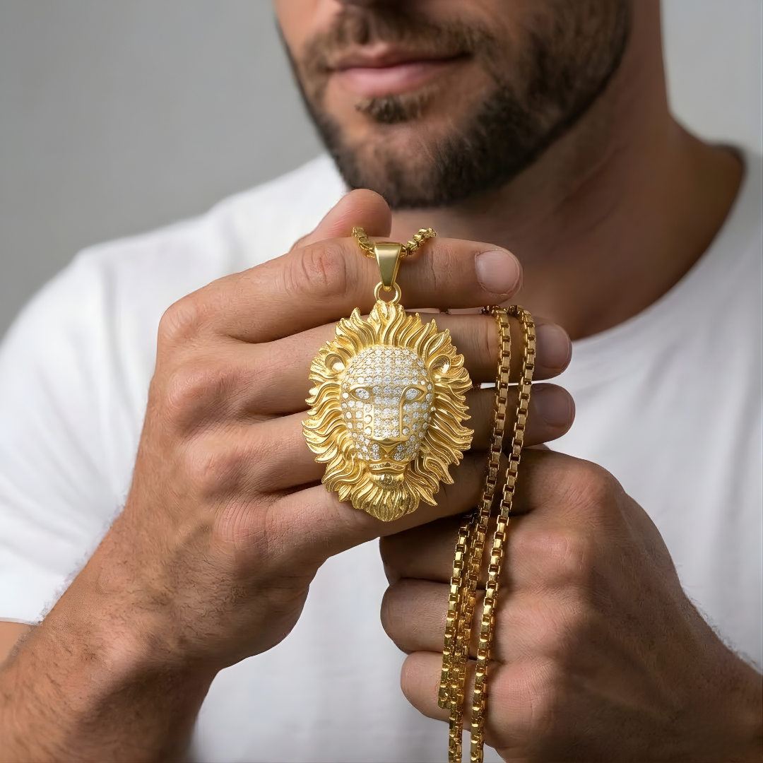 18k Gold Filled Lion Head Pendant with Diamonds