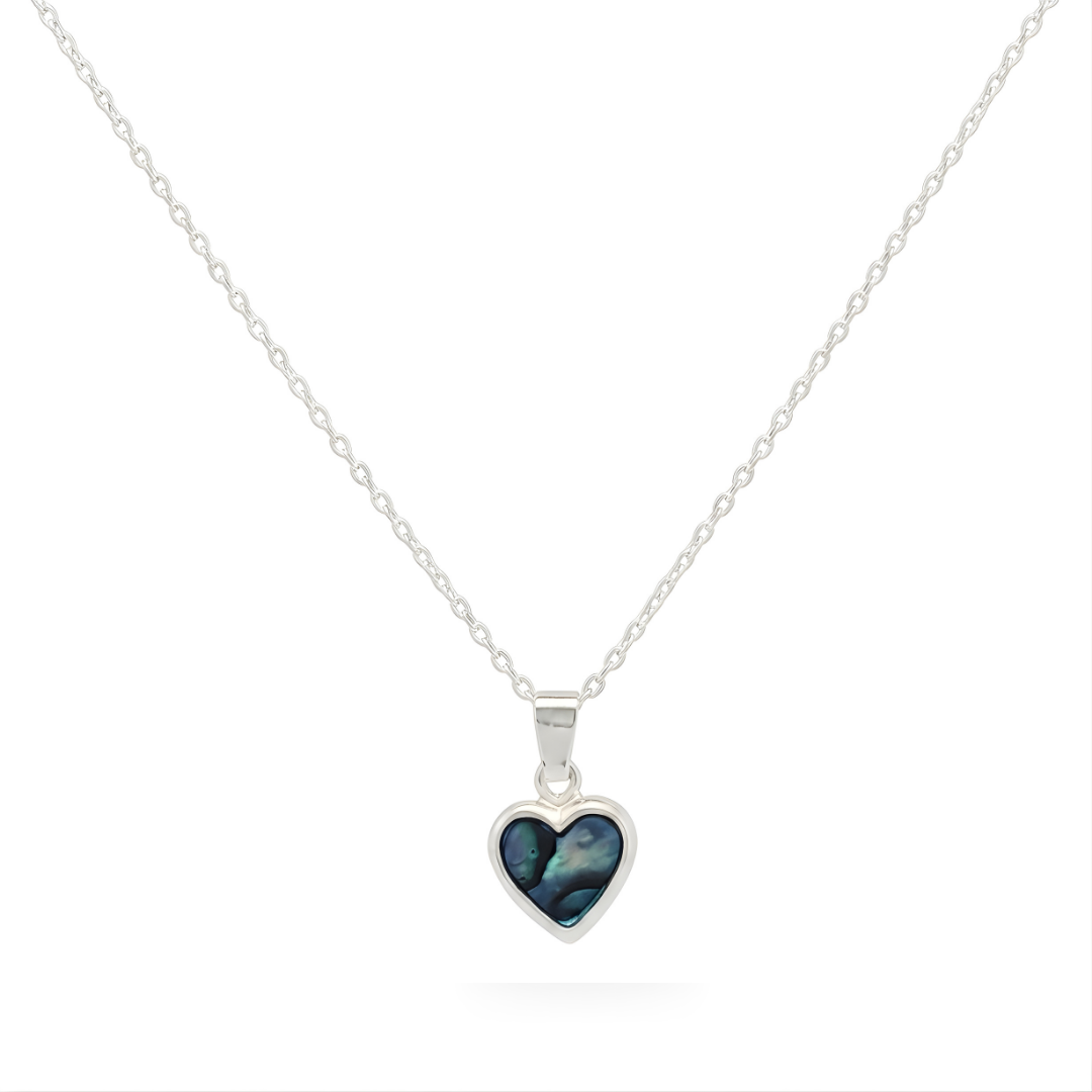 Silver Paua Shell Heart Pendant Necklace
