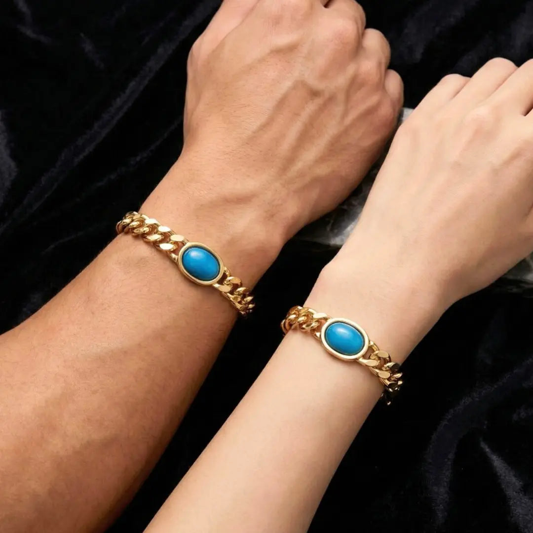 18k Gold Filled Tarnish-Proof Cuban Link Bracelet with Turquoise Stone