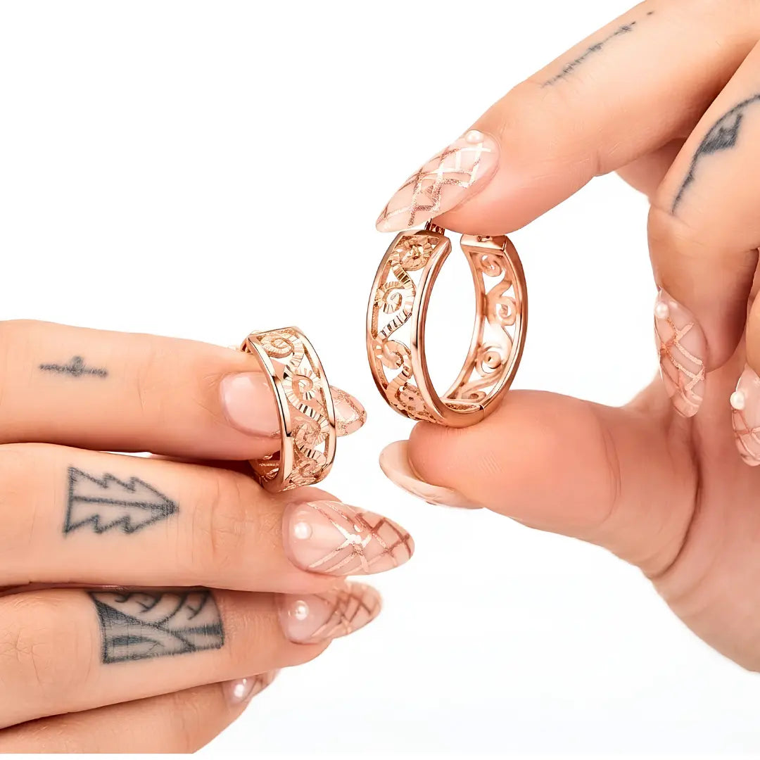 18K Rose Gold Filled Filigree Scroll Hoop Earrings – 20mm Etched Swirl Statement Hoops
