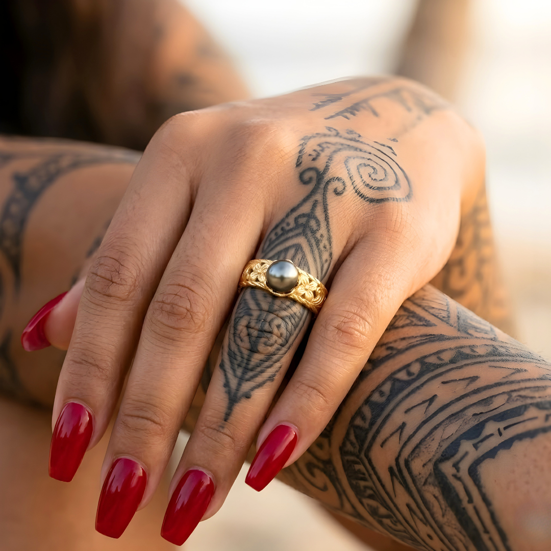 14K Gold Filled Hawaiian Black Pearl Ring