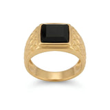 Black Onyx Signet Ring – Textured Square Face | Tarnish Proof (US Sizes 8, 9 & 10)