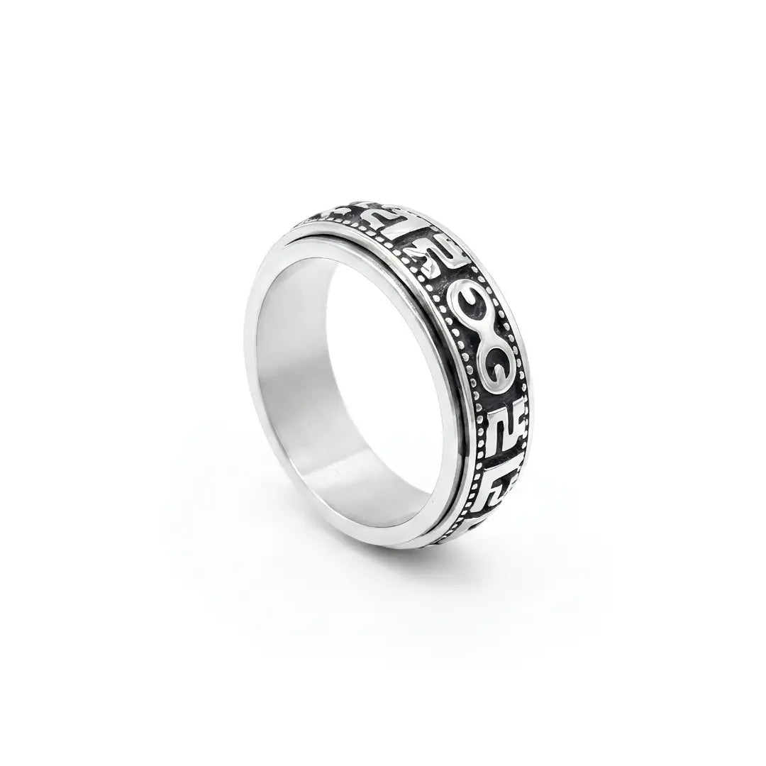 Tibetan Prayer Wheel Spinner Ring – Om Mani Padme Hum Mantra Ring | Tarnish Proof (US Sizes 8 & 10)