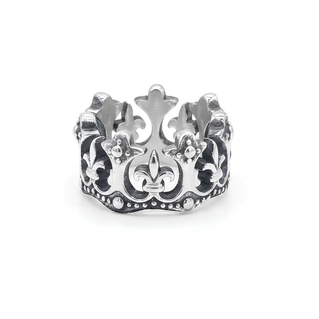 Crown Fleur-de-Lis Ring – Ornate Architectural Design | Tarnish Proof (US Sizes 9 & 10)
