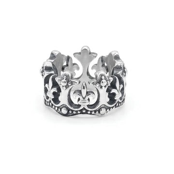 Crown Fleur-de-Lis Ring – Ornate Architectural Design | Tarnish Proof (US Sizes 9 & 10)