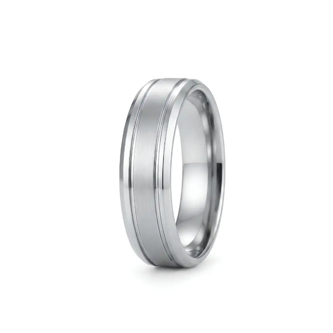 Tarnish-Proof Grooved Band Ring – Brushed Finish Men's Wedding Band (US Size 11)