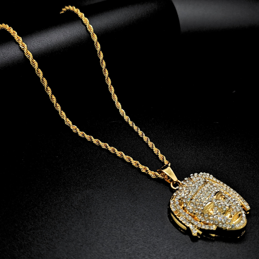 Gold Filled Micro Paved Face Rhinestone Pendant Necklace