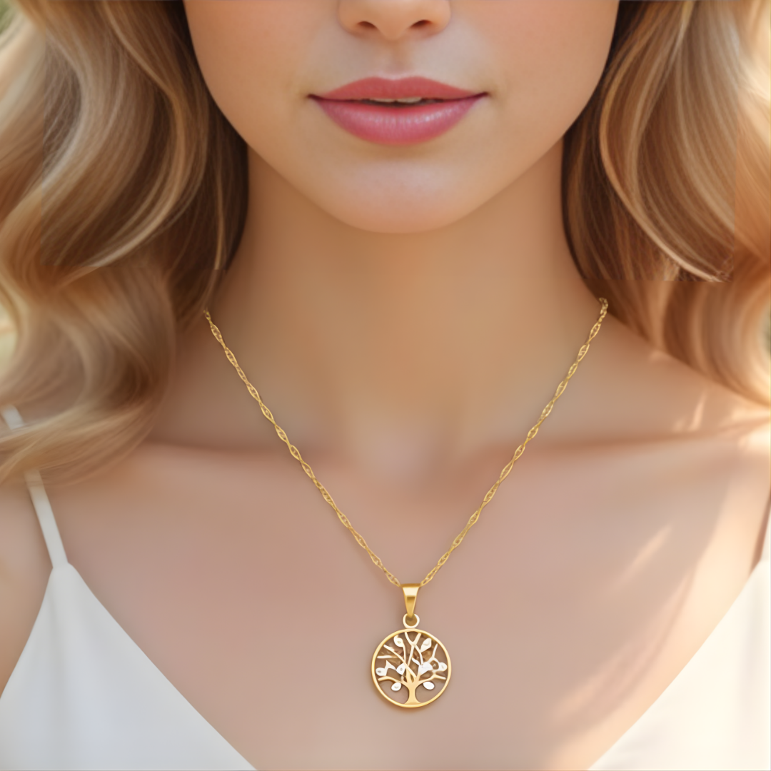 18K Gold Filled Money Tree Pendant with Diamonds