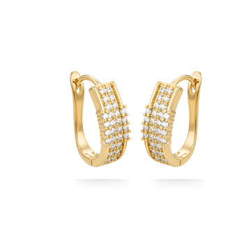 18K Gold Filled Reversible Triple-Row Pavé CZ Huggie Earrings – 18mm 2-in-1 Oval Hoop Earrings for Women