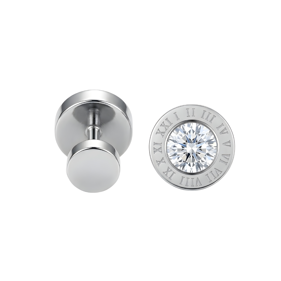 Men’s Silver Roman Numeral Stud Earrings 15mm