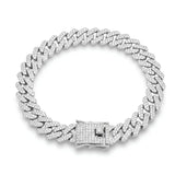 Silver Iced-Out Cuban Link Bracelet (23cm / 12mm) – Chunky Pavé Crystal Statement Wristband with Double Safety Clasp