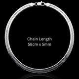 925 Sterling Silver 58CM X 5MM Herringbone Chain Necklace for Women Men -  Flat Snake Chain - High Polish Shiny Flexible Smooth Sleek Collarbone Chain Jewelry (58cm Length, 5mm Width)