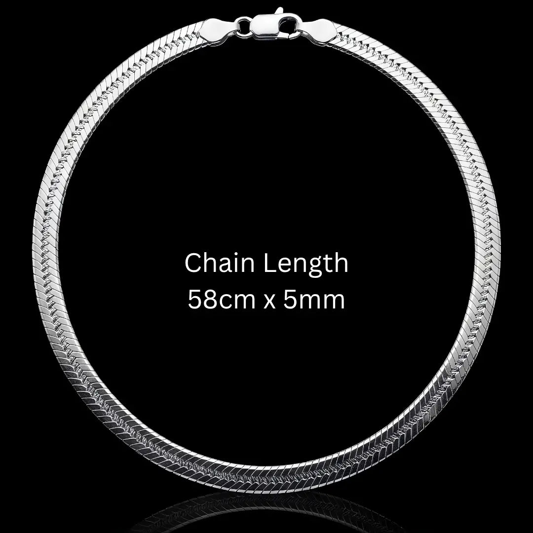 925 Sterling Silver Herringbone Chain Necklace for Women Men - 5mm Flat Snake Chain - High Polish Shiny Flexible Smooth Sleek Collarbone Chain Jewelry (58cm Length, 5mm Width)
