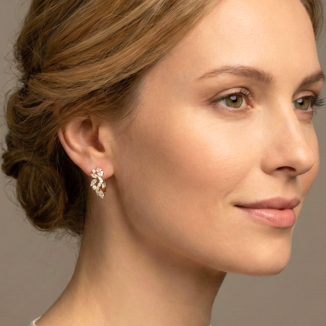 Mixed Cut Diamonds & CZ Huggee Earrings