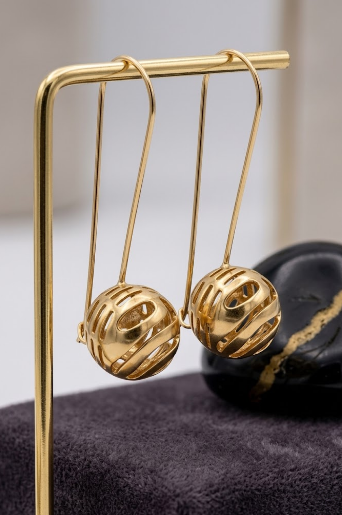 18K Gold Filled Filigree Swirl Sphere Drop Earrings – Hollow Openwork Spiral Ball Wire Earrings for Women