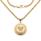 18K Gold Filled Iconic Greek Medusa Head Pendant Necklace – 35mm Medallion with Rope Chain