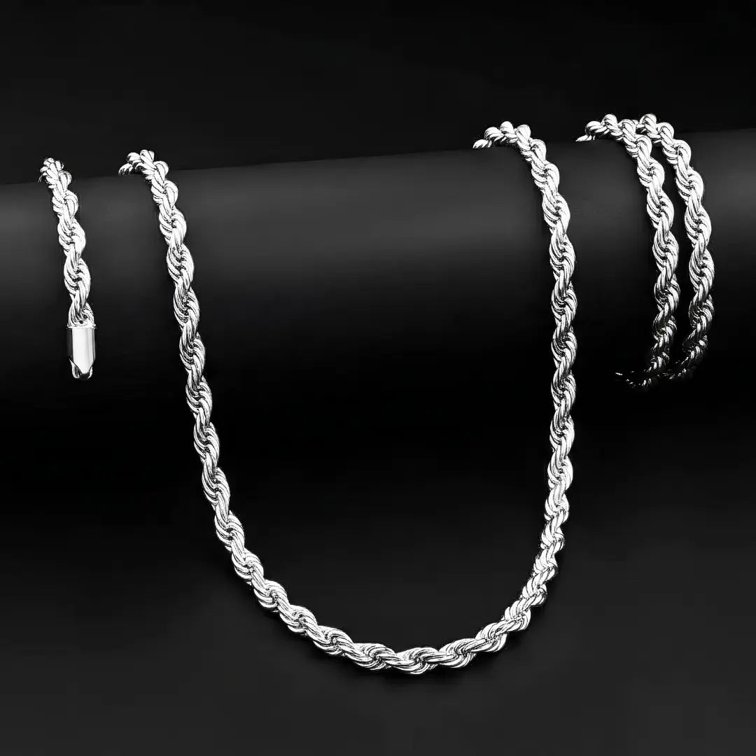 Unisex 48CM X 5MMTarnish-Proof Silver Rope Chain Necklace - Stainless Steel