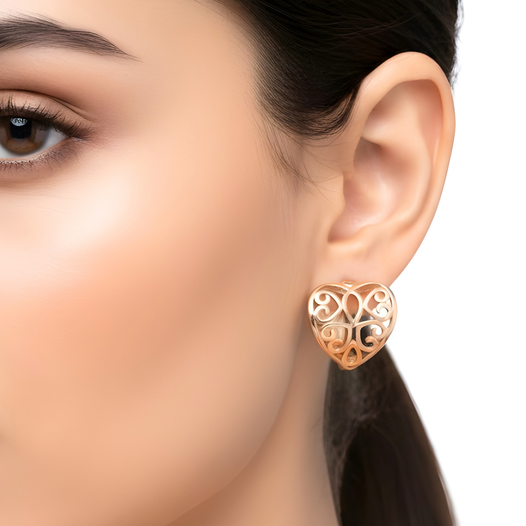 18K Gold Filled Rose Gold Heart Huggie Earrings