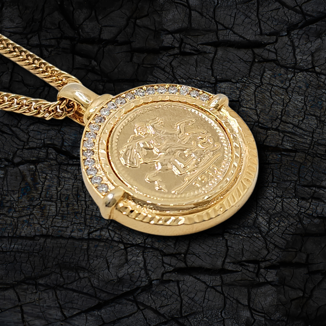 18K Gold Filled Sovereign Pendant Necklace with CZ