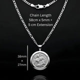 1913 Sovereign Coin Pendant Necklace in Silver Rhodium Plated Tarnish-Proof Finish with Figaro Chain
