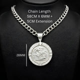 1913 Sovereign Pendant with Diamonds & Cuban Link Chain - Silver Rhodium Plated Tarnish-Proof