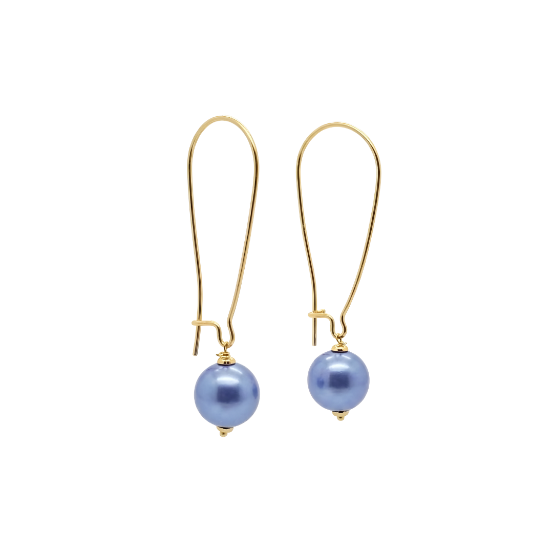 18K Gold Filled Hawaiian Long Hoop Pearl Earrings