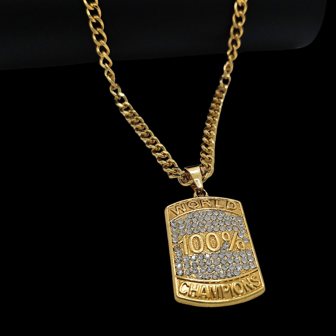 18K Gold Filled World 100% Champion Pendant Necklace