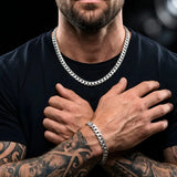 50Cm X 6Mm Stainless Steel Silver Cuban Link Chain & Bracelet Set