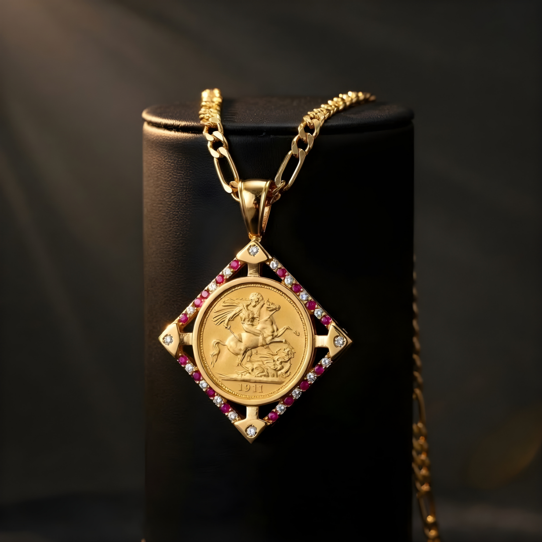 18K Gold Filled Square Sovereign Pendant Necklace