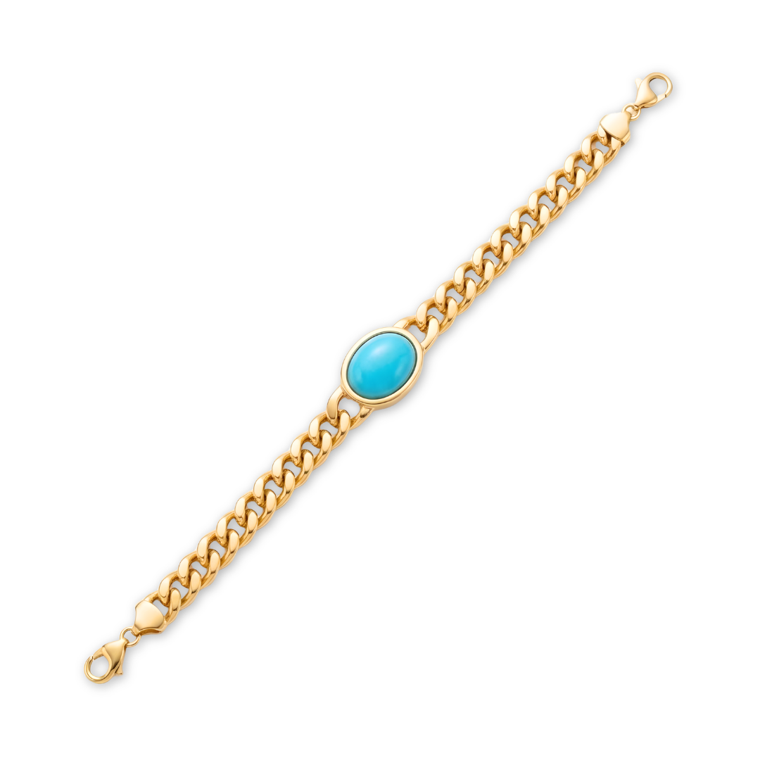 18K Gold Filled Curb Cuban Link Turquois  Bracelet