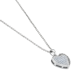 Sterling Silver American Diamond Heart Pendant Necklace – Paved & Openwork Heart Drop Necklace for Women