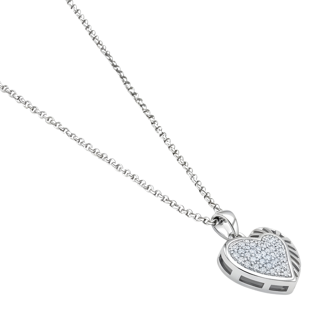 Silver Heart Pendant Necklace with American Diamond