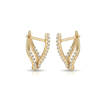 18K Gold Filled Cross-Over V-Shape CZ Huggie Earrings – Double-Row Pavé Chevron Hoop Earrings for Women