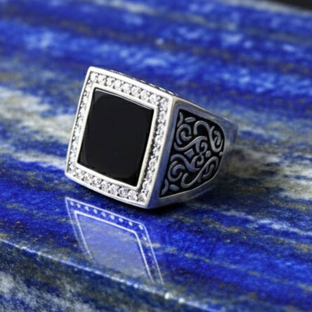 Men's Onyx Stainless Steel square CZ ring