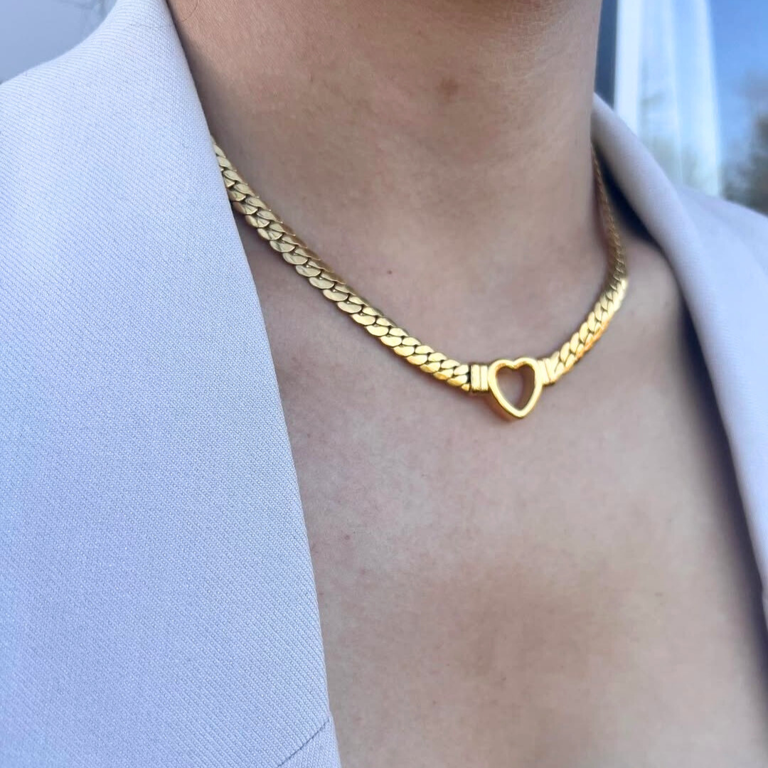 18K Gold Fileld Heart Cuban Link Necklace