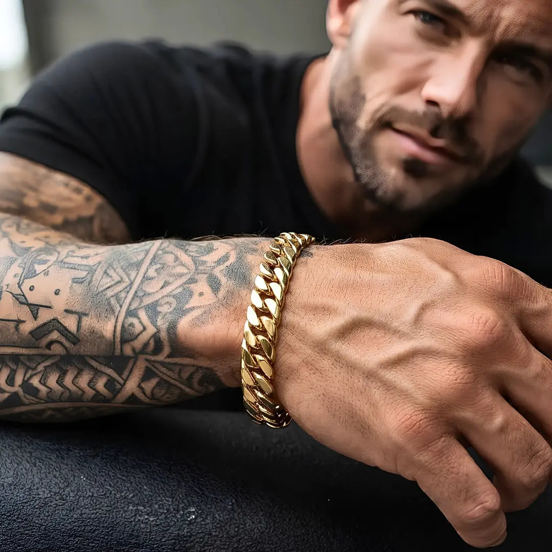 18K Gold Filled  Heavy Cuban Link Chain Bracelet - 23cm x 14mm