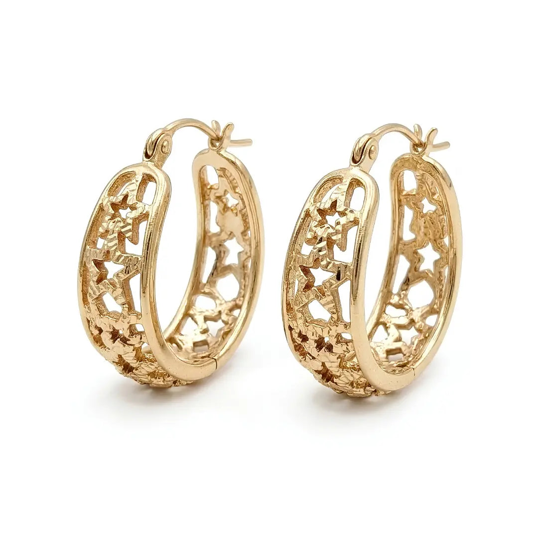14K Gold Filled Hawaiian Cutout Star Oval Hoop Earrings | Tarnish Proof