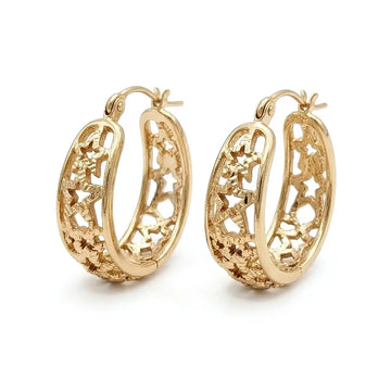 14K Gold Filled Hawaiian Cutout Star Oval Hoop Earrings | Tarnish Proof