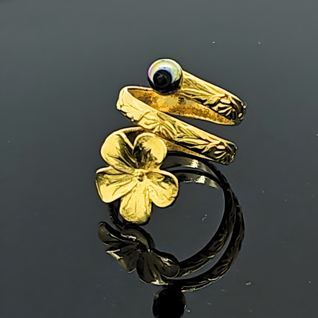 18K Gold Filled Hawaiian Plumeria Ring with Black Pearl