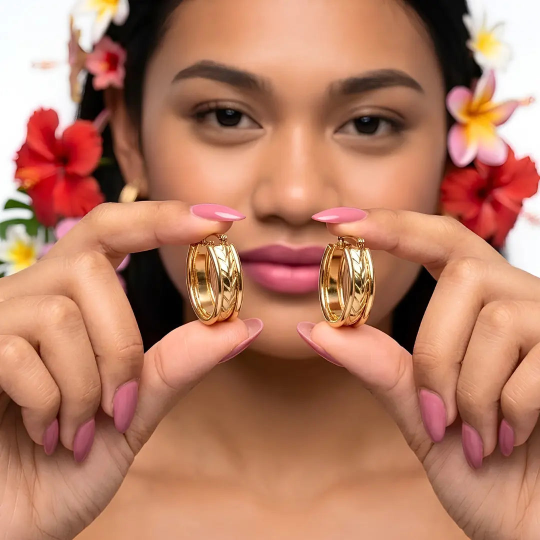 14K Gold Filled Hawaiian Chevron Wave Hoop Earrings | Tarnish Proof
