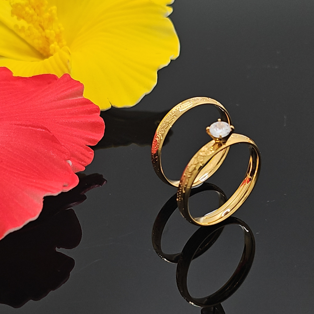 Gold Toned Hawaiian Engagement Couple Rings