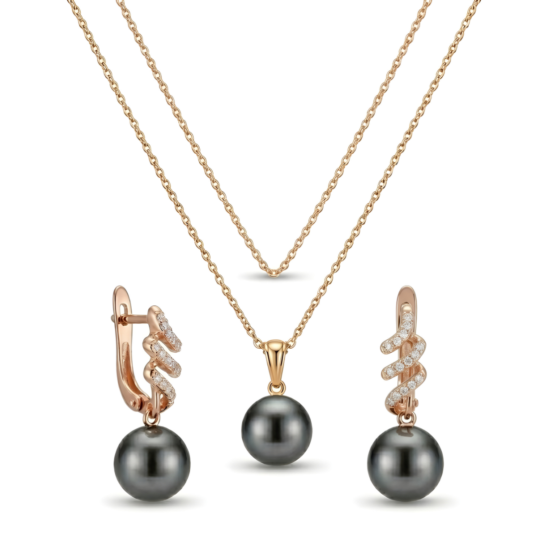 18K Gold Filled Hawaiian Pearl Necklace with Diamond Huggie Earrings