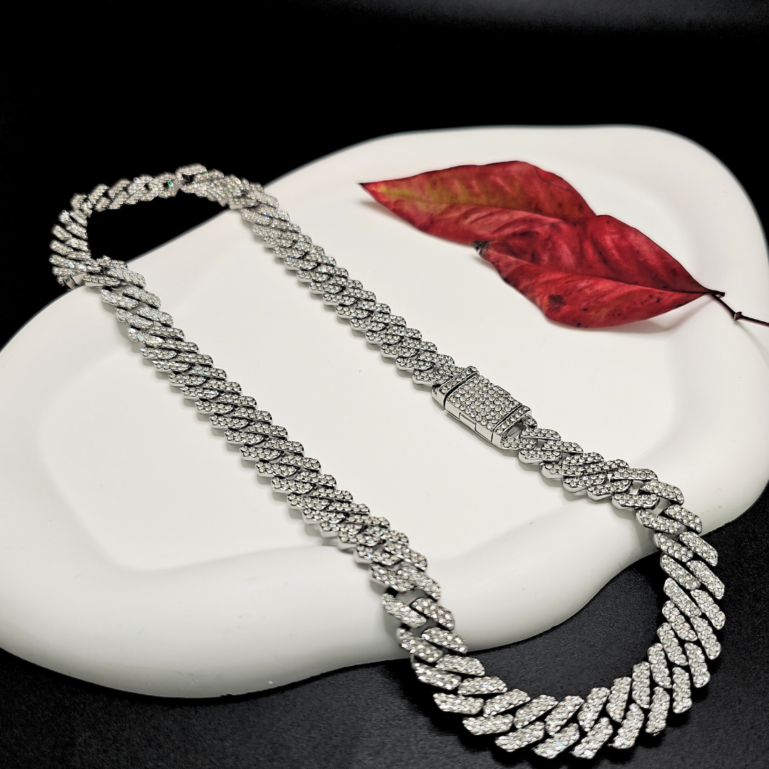 Silver Rhodium Plated Iced-Out Cuban Link Chain