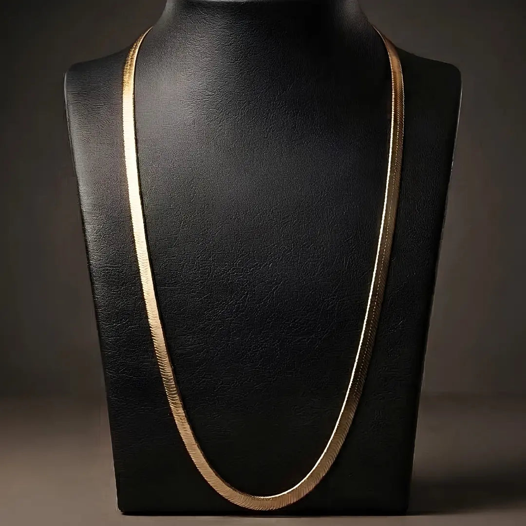 Premium 56CM X 5mm Flat Herringbone Snake Chain Necklace - 18K Gold Plated -  - Unisex Jewelry