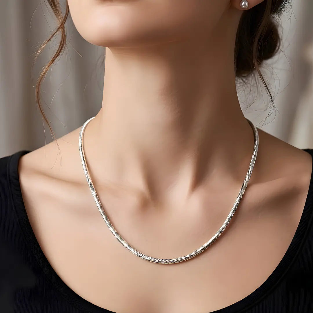 Silver 54CM x 3MM Herringbone Chain Necklace for Men and Women -  Flat Snake Chain